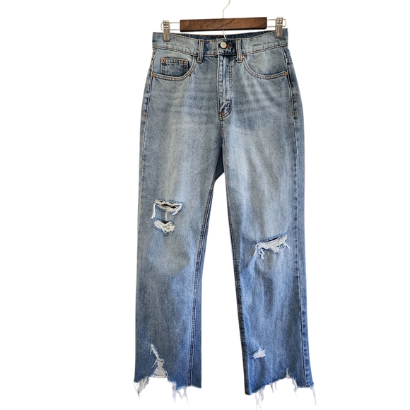 BDG Urban Outfitters High Waisted Cowboy Jeans Distressed Straight Leg Size 27 - Picture 1 of 9